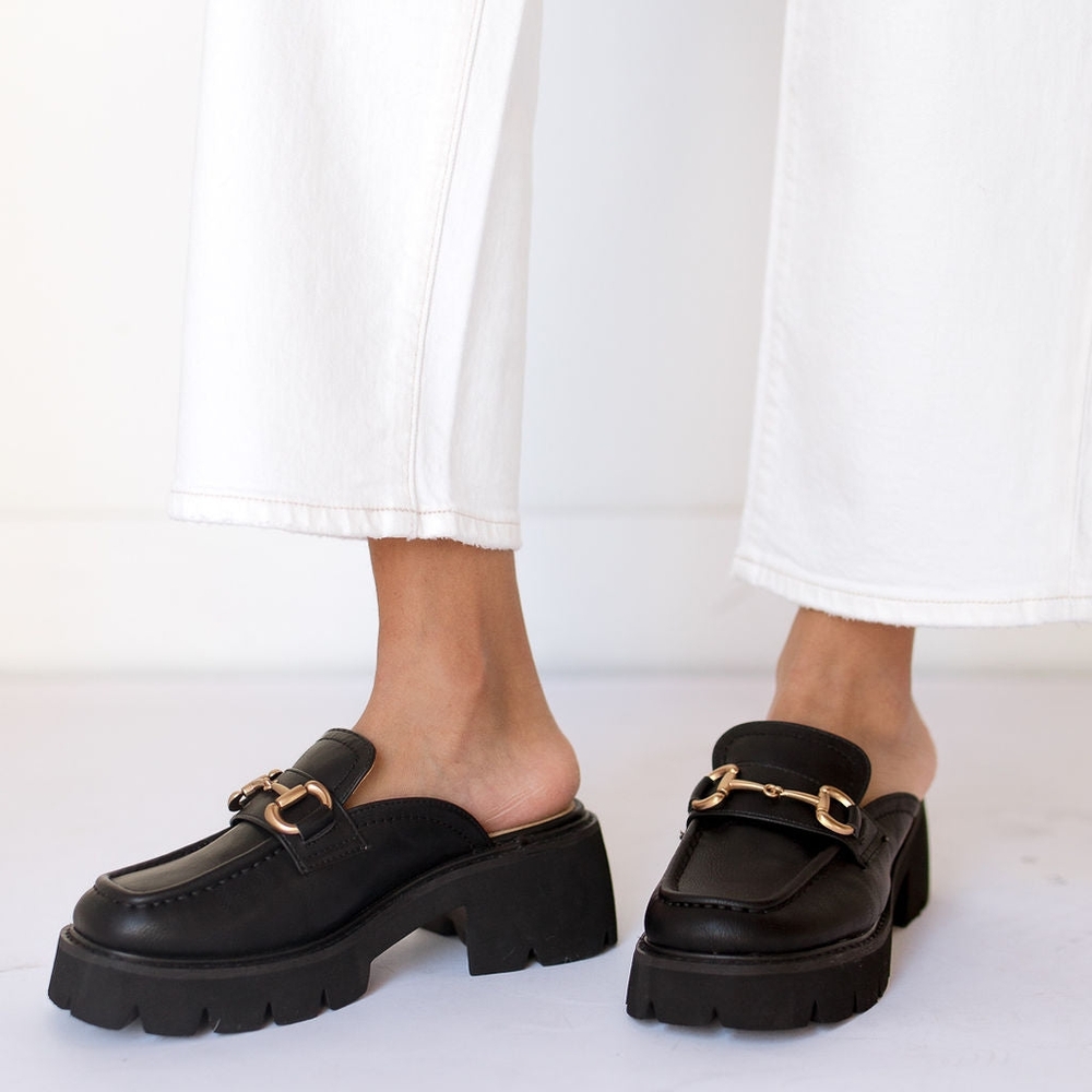 Black Chunky Clog Loafers with Gold Detail | Lynn By Ccocci